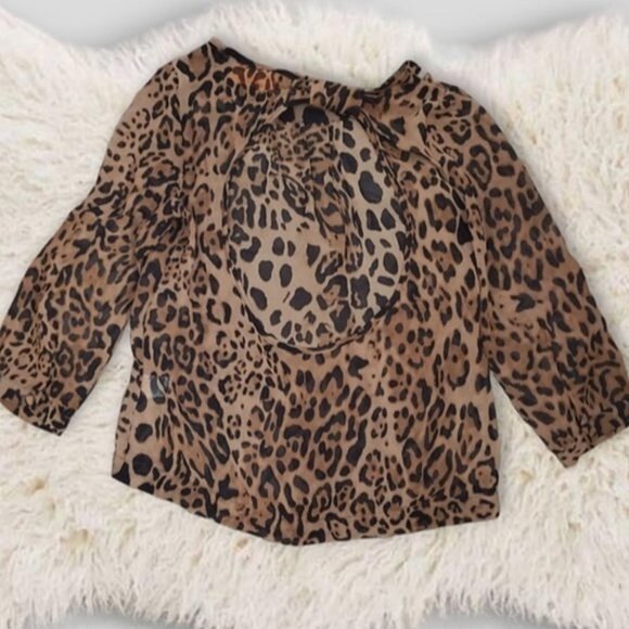 Vintage Y2K REBEL Cheetah Animal Print Tunic Peep Hole Back Sheer Top- XS - Picture 2 of 11